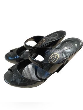 ASH High End Designer Patent Black Platform Heels Peep Toe Shoes Size 7